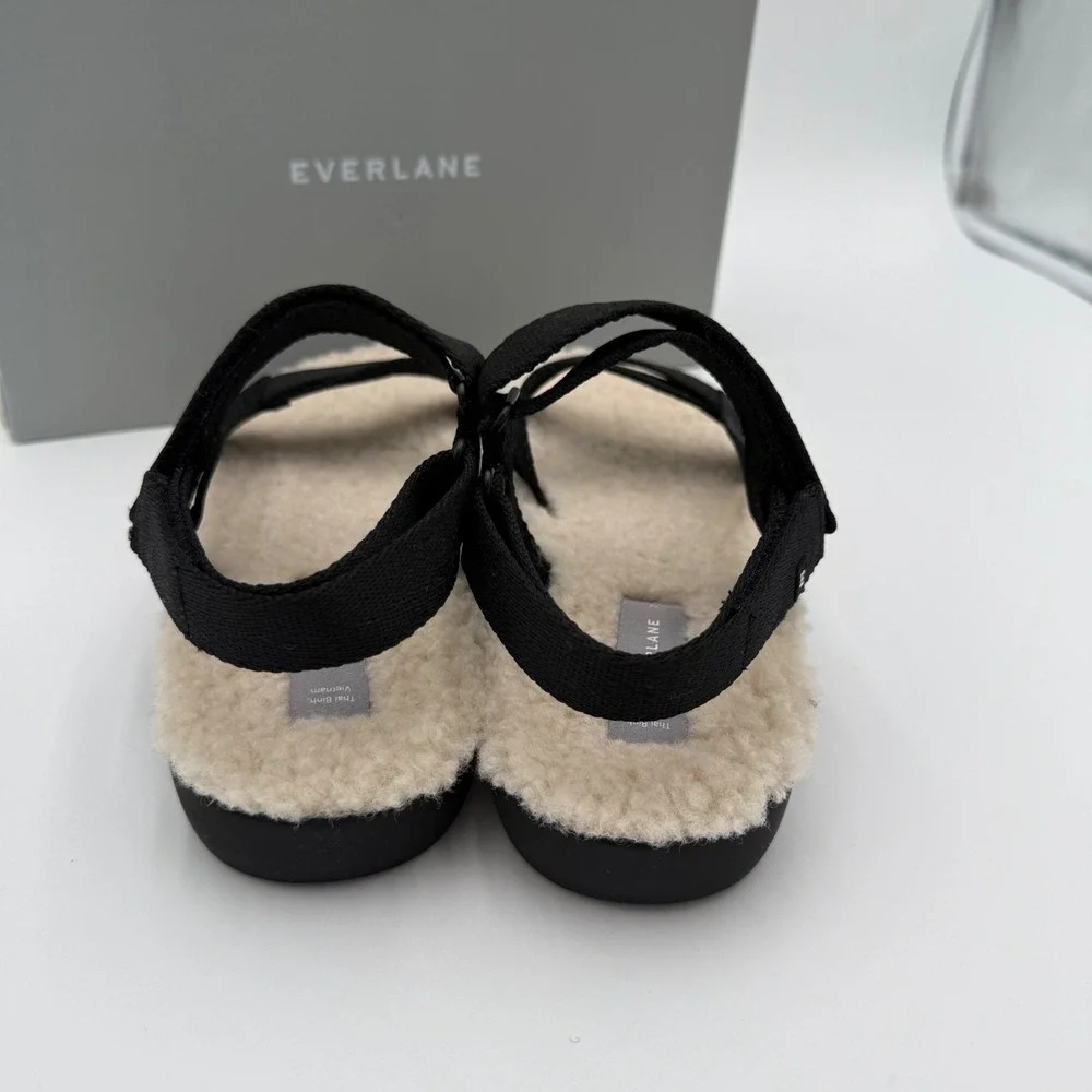 Everlane NEW NWB The ReNew Teddy Sport Sandals Sherpa Lined Strappy Black 7 - Picture 5 of 7